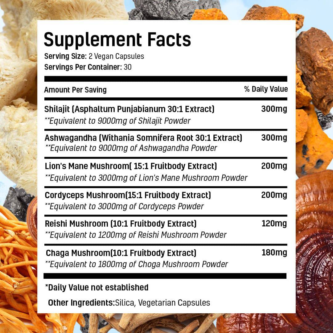 6 in 1 Shilajit Ashwagandha Mushroom Capsules - Image 5